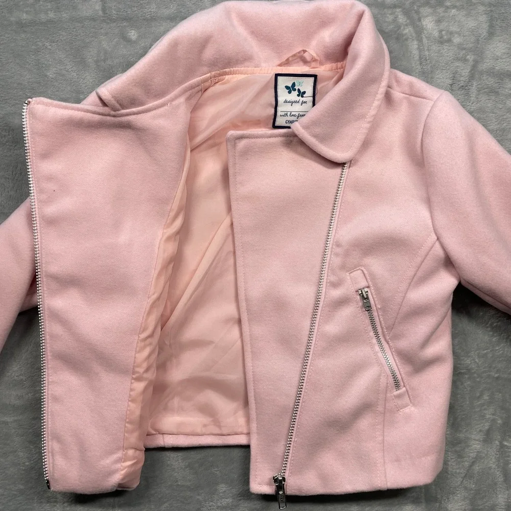 Gymboree Girls Butterfly Garden Pink‎ Moto Jacket Lined Asymmetrical Zip Size M